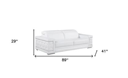89" White Leather Sofa HomeRoots
