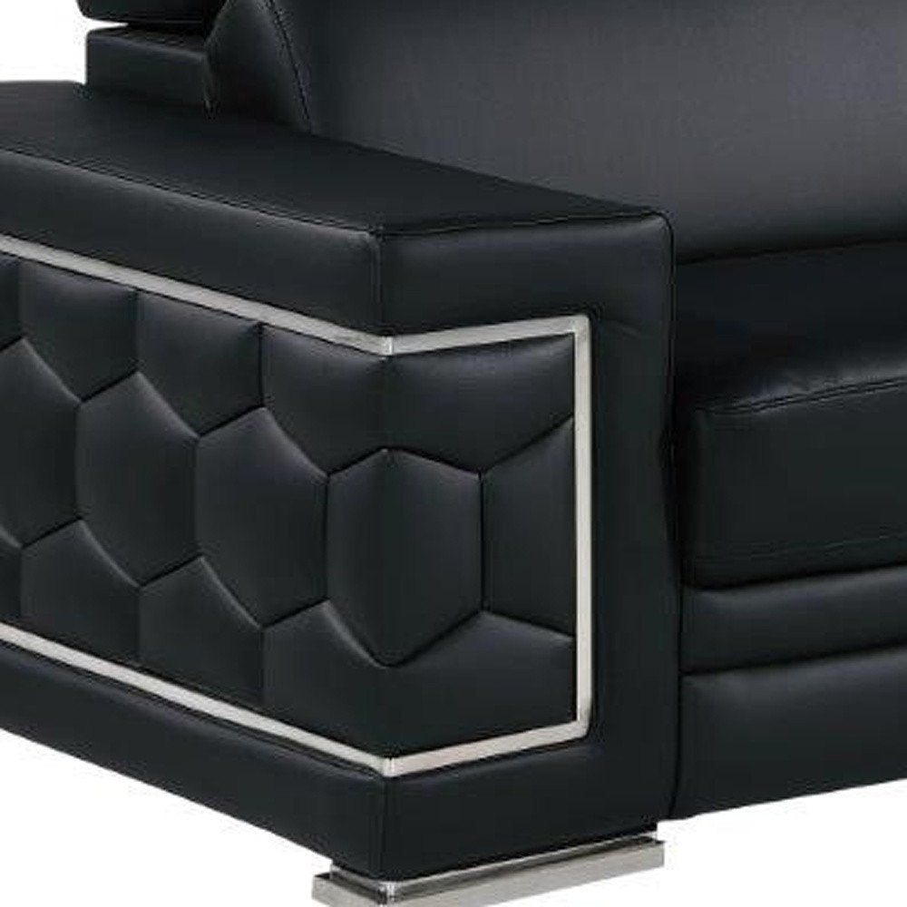 Two Piece Black Genuine Leather Five Person Seating Set — view 2