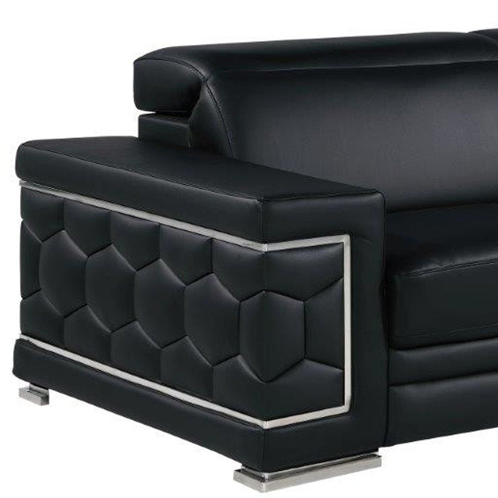 Two Piece Black Genuine Leather Five Person Seating Set — view 3