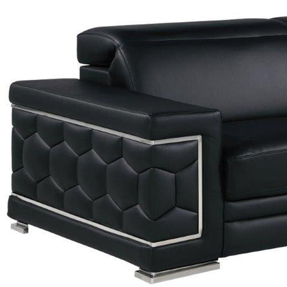 Two Piece Black Genuine Leather Five Person Seating Set