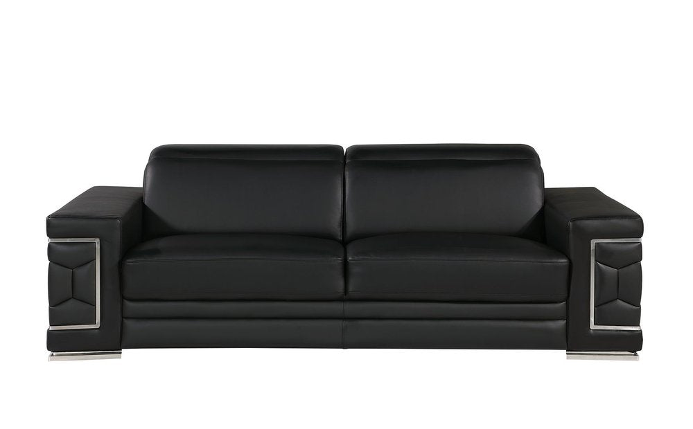 Two Piece Black Genuine Leather Five Person Seating Set — view 4