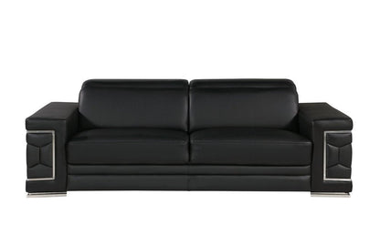 Two Piece Black Genuine Leather Five Person Seating Set