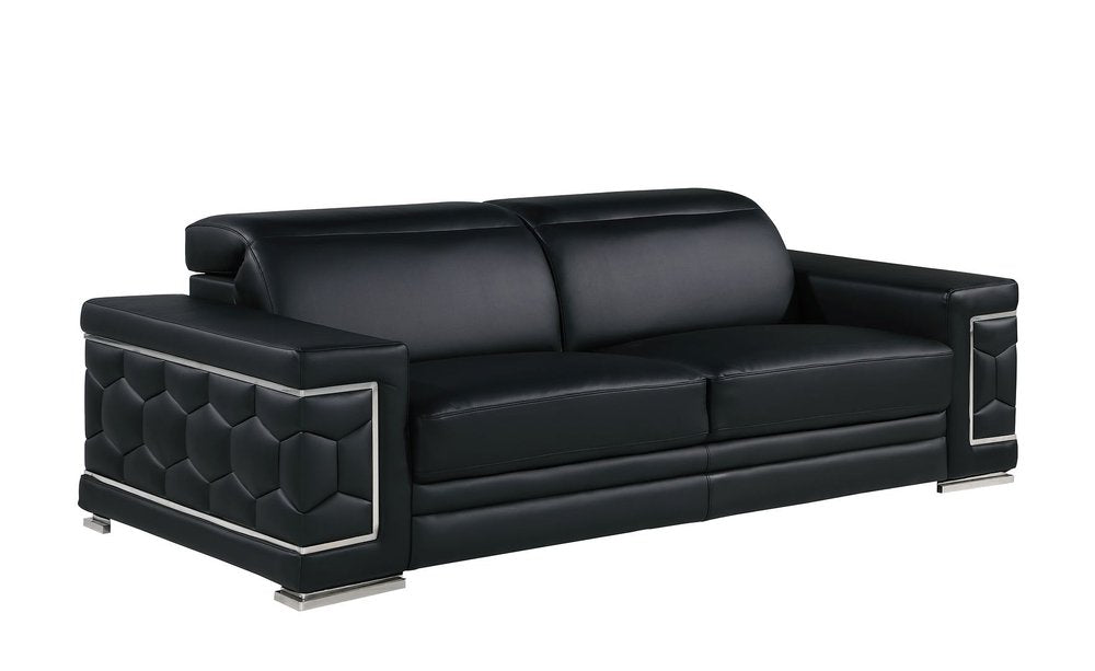 Two Piece Black Genuine Leather Five Person Seating Set — view 5
