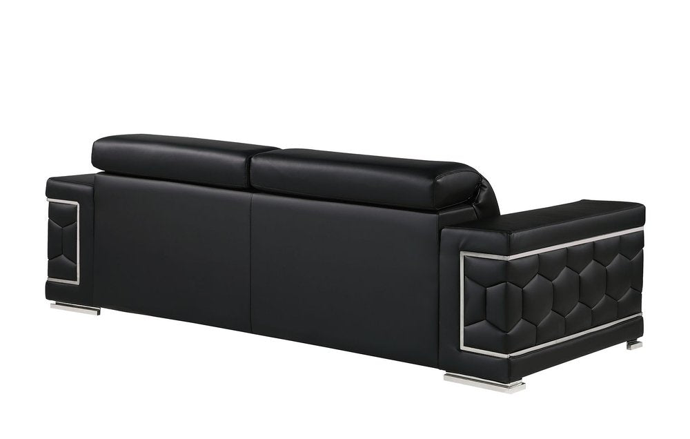 Two Piece Black Genuine Leather Five Person Seating Set — view 6