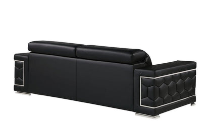 Two Piece Black Genuine Leather Five Person Seating Set