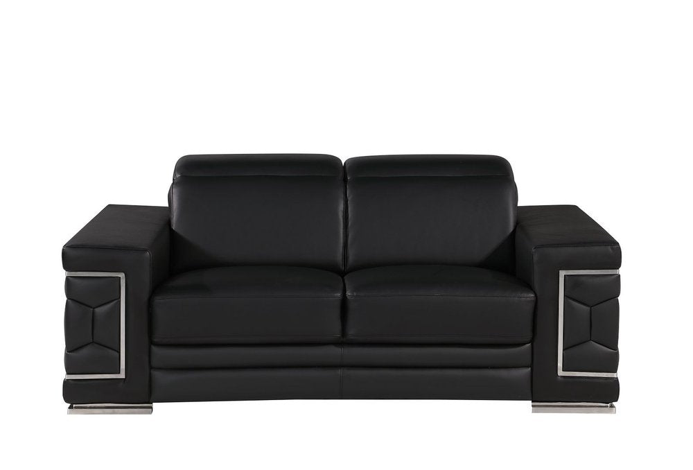 Two Piece Black Genuine Leather Five Person Seating Set — view 7