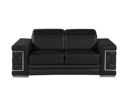 Two Piece Black Genuine Leather Five Person Seating Set