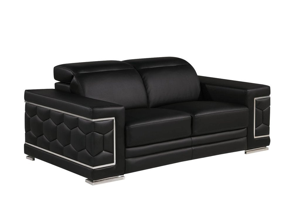 Two Piece Black Genuine Leather Five Person Seating Set — view 8