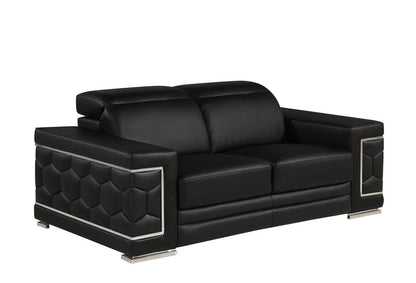 Two Piece Black Genuine Leather Five Person Seating Set