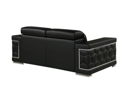 Two Piece Black Genuine Leather Five Person Seating Set