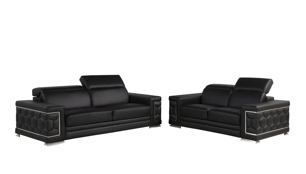 Two Piece Black Genuine Leather Five Person Seating Set — view 10