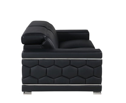 Two Piece Black Genuine Leather Five Person Seating Set
