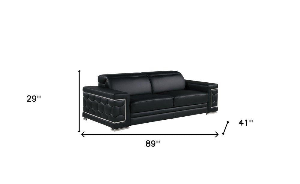 Two Piece Black Genuine Leather Five Person Seating Set — view 1