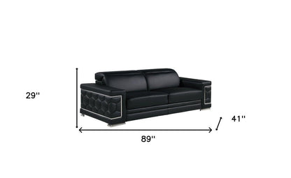 Two Piece Black Genuine Leather Five Person Seating Set