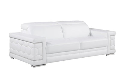 Two Piece White Genuine Leather Five Person Seating Set