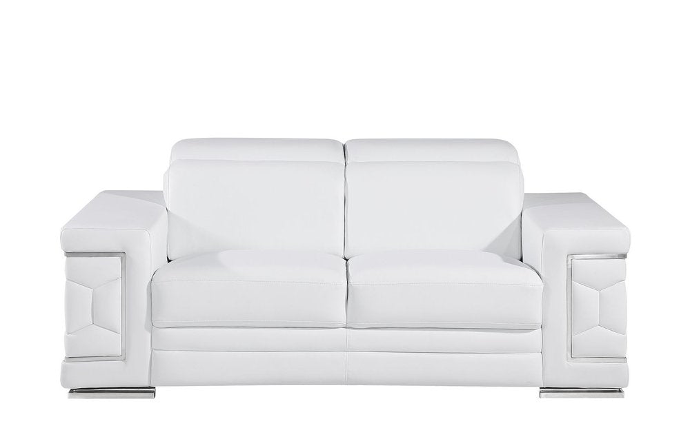 Two Piece White Genuine Leather Five Person Seating Set — view 18