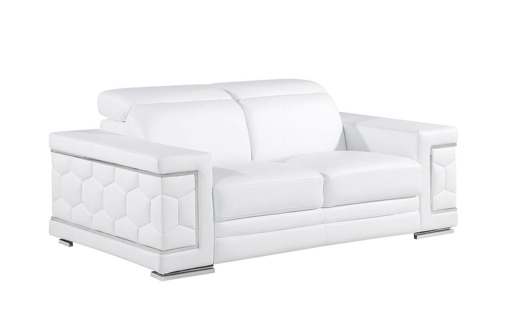 Two Piece White Genuine Leather Five Person Seating Set — view 19