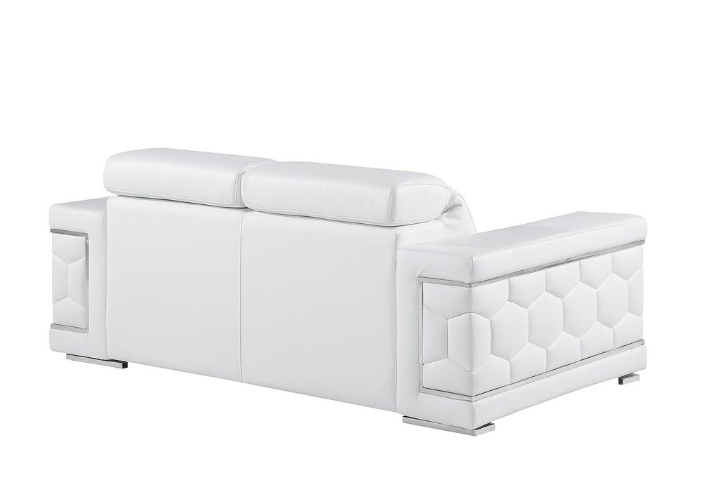 Two Piece White Genuine Leather Five Person Seating Set — view 9