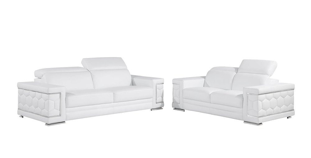 Two Piece White Genuine Leather Five Person Seating Set — view 10