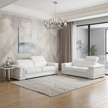 Two Piece White Genuine Leather Five Person Seating Set