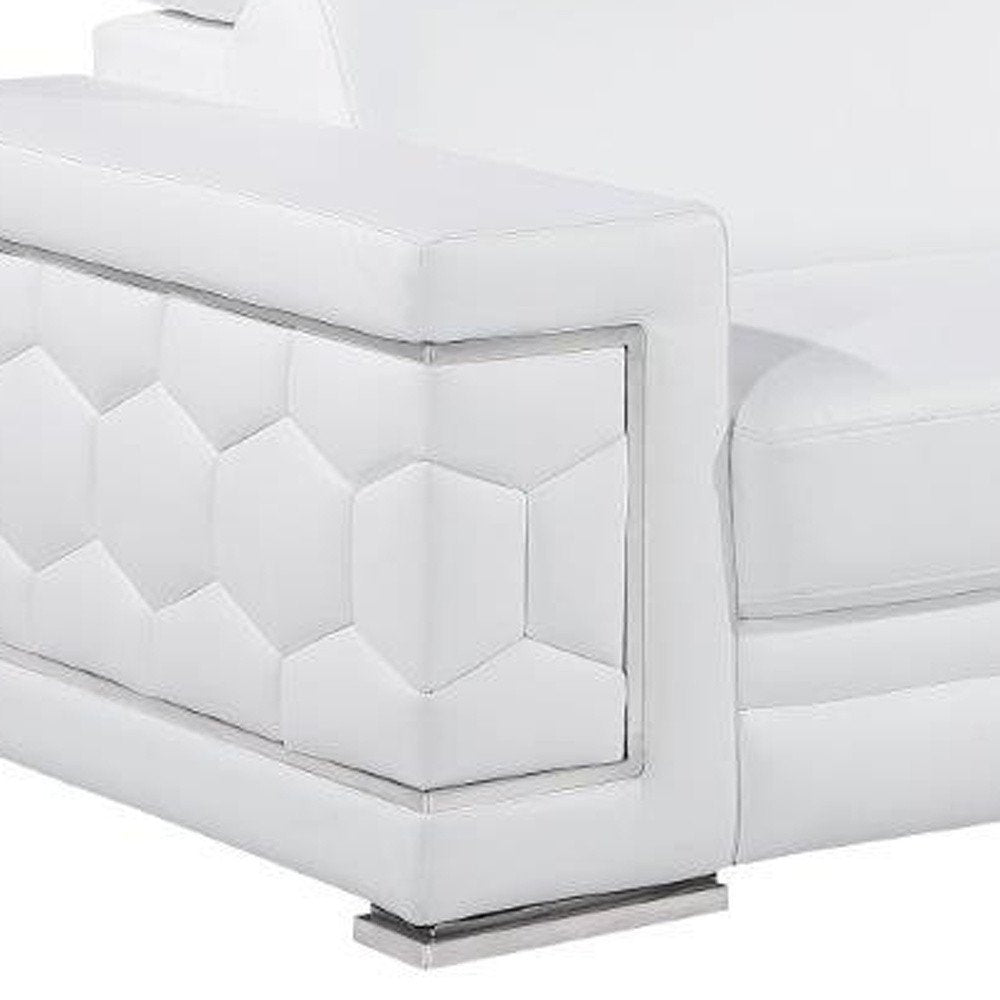 Two Piece White Genuine Leather Five Person Seating Set — view 14
