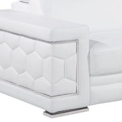 Two Piece White Genuine Leather Five Person Seating Set