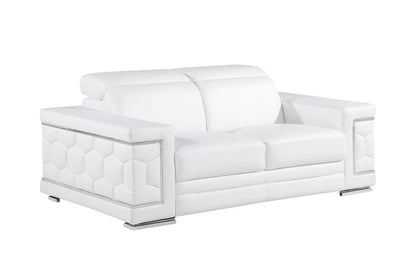 Three Piece White Genuine Leather Six Person Seating Set