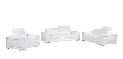 Three Piece White Genuine Leather Six Person Seating Set