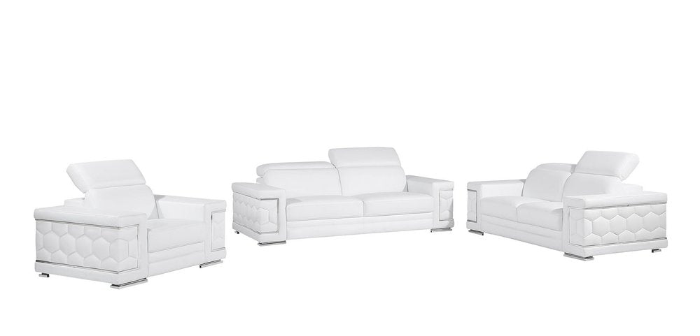 Three Piece White Genuine Leather Six Person Seating Set — view 21
