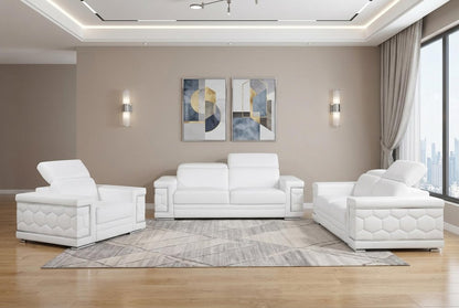 Three Piece White Genuine Leather Six Person Seating Set