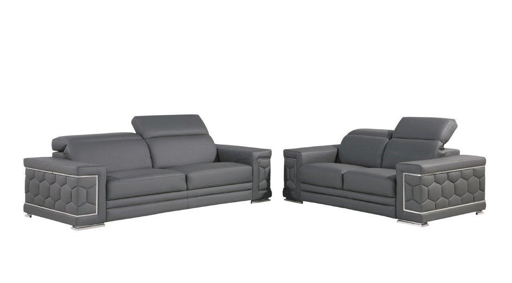 Two Piece Gray Genuine Leather Five Person Seating Set — view 7