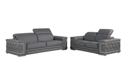 Two Piece Gray Genuine Leather Five Person Seating Set