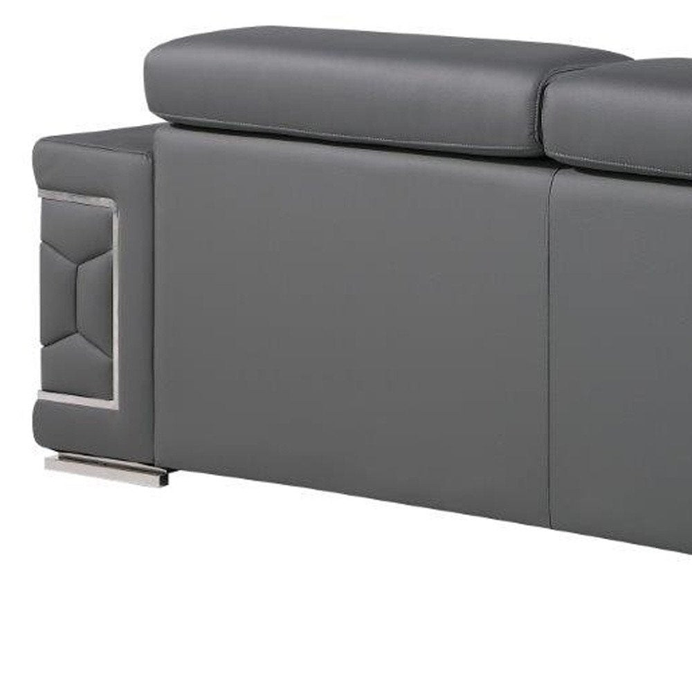 Two Piece Gray Genuine Leather Five Person Seating Set — view 6