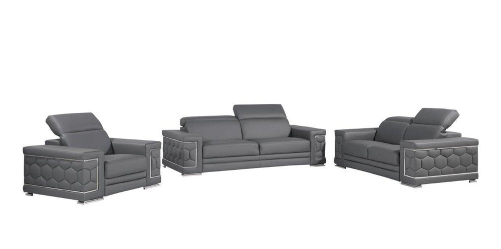 Three Piece Gray Genuine Leather Six Person Seating Set — view 7