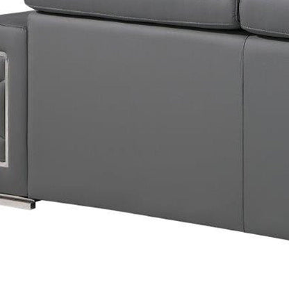 Three Piece Gray Genuine Leather Six Person Seating Set