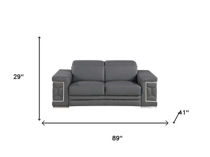 Three Piece Gray Genuine Leather Six Person Seating Set