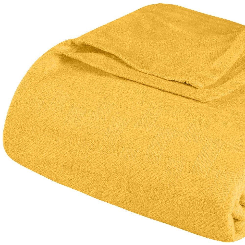 California King Gold Cotton Basketweave Geometric Blanket HomeRoots