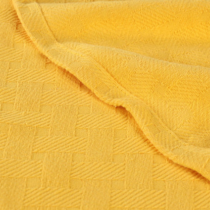 California King Gold Cotton Basketweave Geometric Blanket HomeRoots