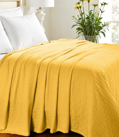 King Gold Cotton Basketweave Geometric Blanket HomeRoots