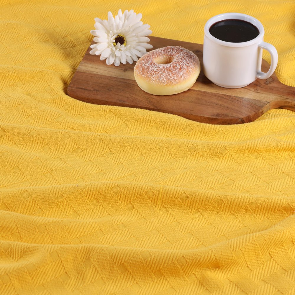 King Gold Cotton Basketweave Geometric Blanket HomeRoots