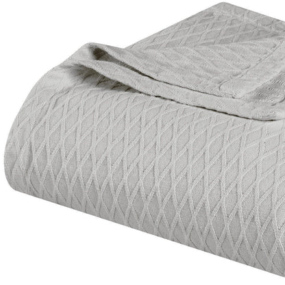 Queen Platinum Cotton Cable Knit Blanket