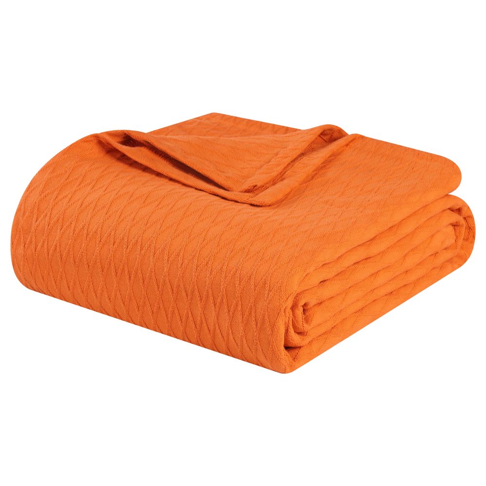 King Burnt Orange Cotton Woven Geometric Blanket HomeRoots