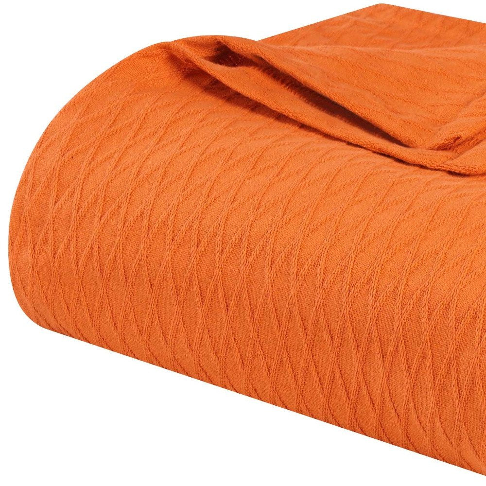 King Burnt Orange Cotton Woven Geometric Blanket HomeRoots