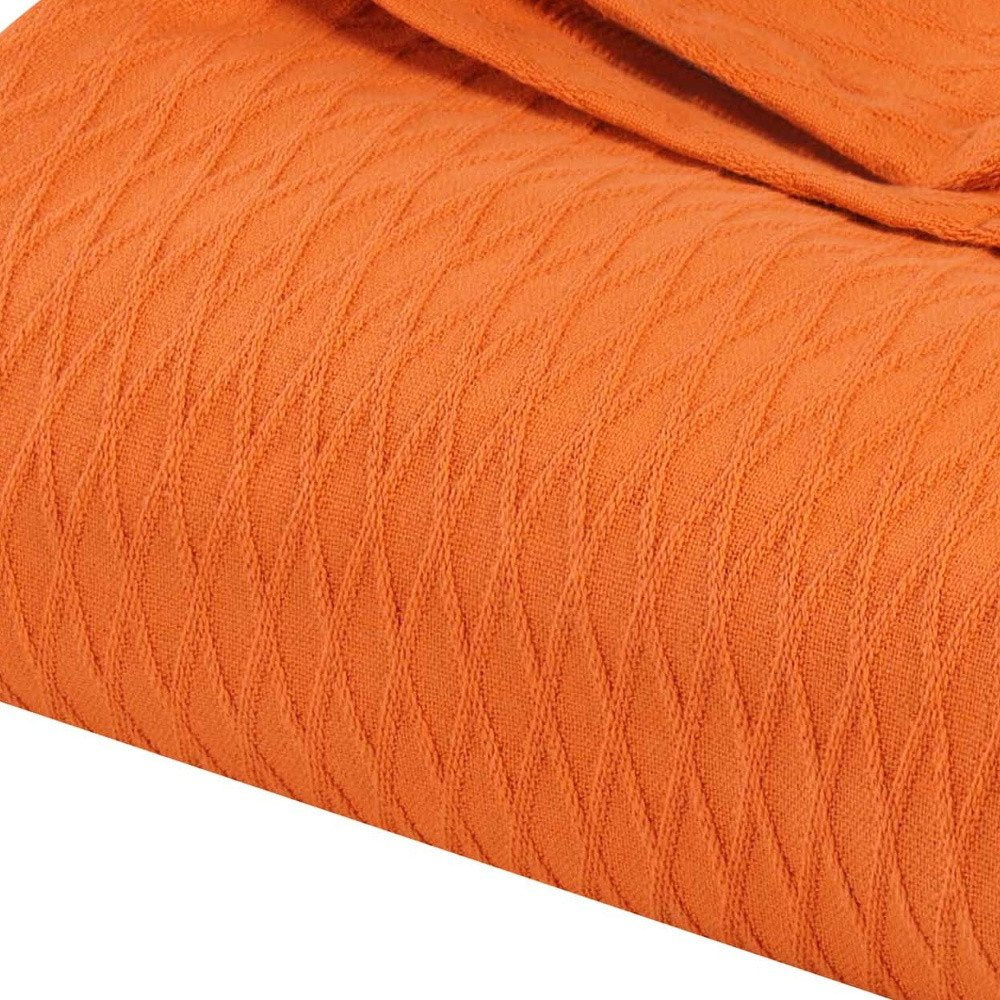 King Burnt Orange Cotton Woven Geometric Blanket HomeRoots
