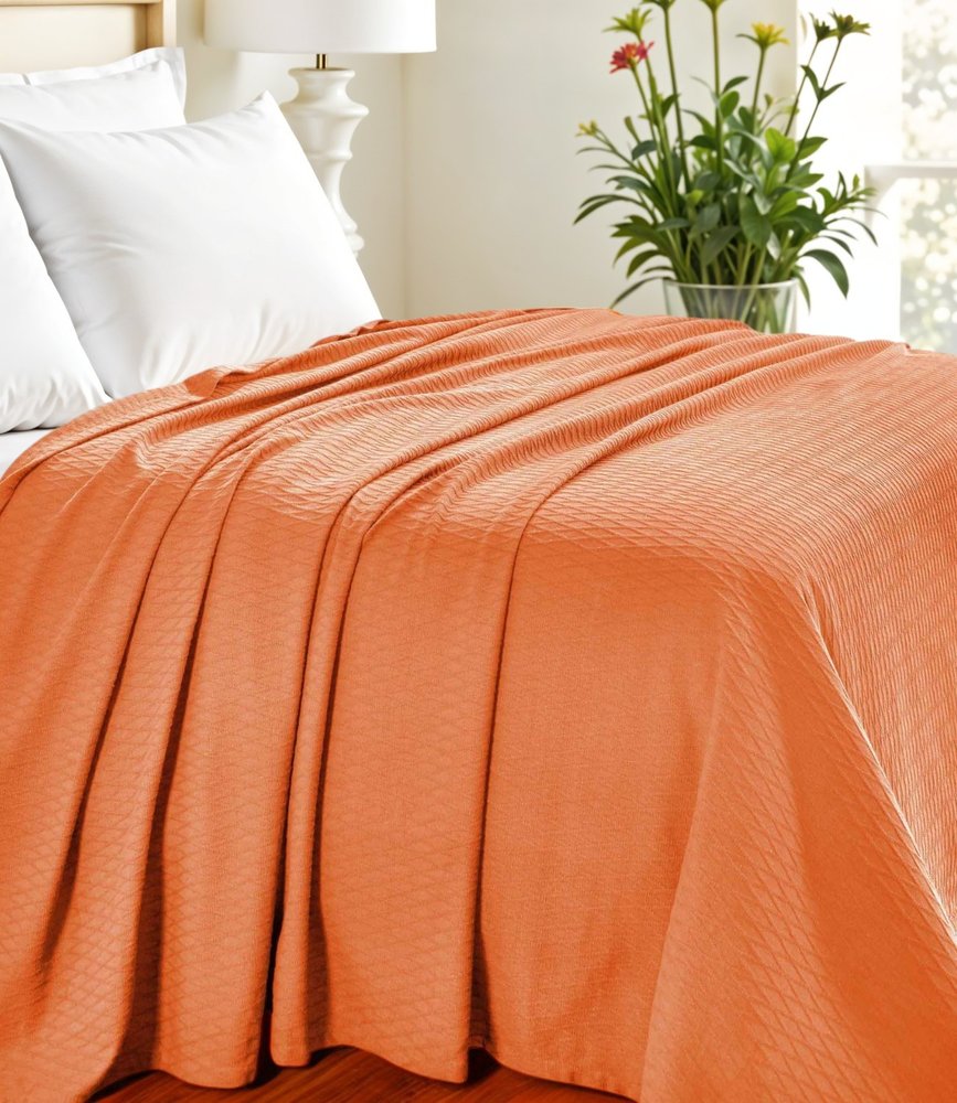 King Burnt Orange Cotton Woven Geometric Blanket HomeRoots