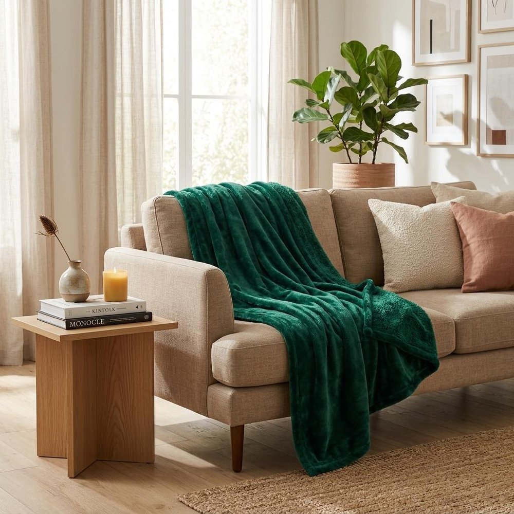 50" X 60" Hunter Green Fleece Plush Throw Blanket — view 8