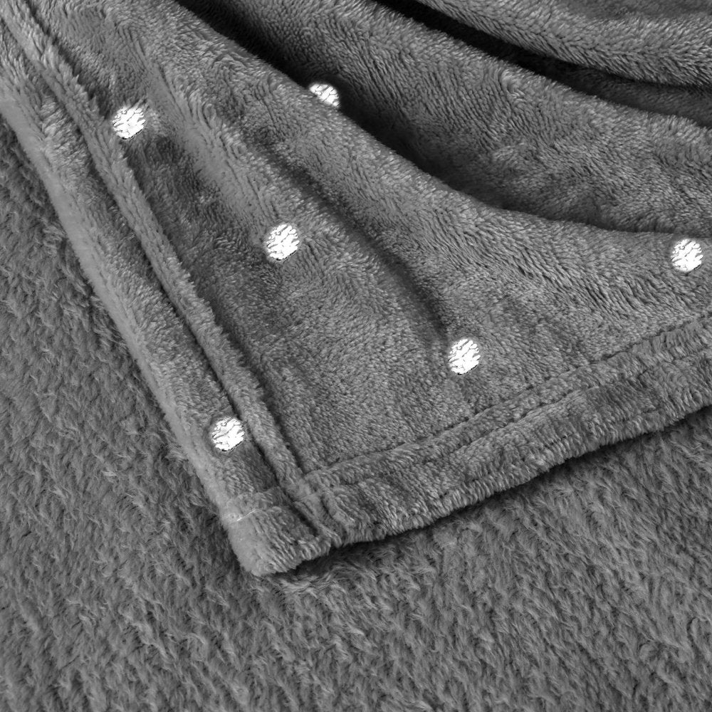 Queen Gray And Silver Fleece Woven Polka Dots Plush Blanket HomeRoots