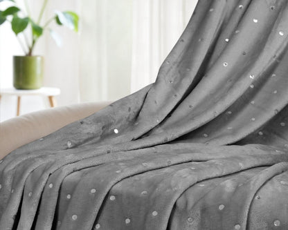 Queen Gray And Silver Fleece Woven Polka Dots Plush Blanket HomeRoots