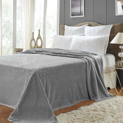 Queen Gray And Silver Fleece Woven Polka Dots Plush Blanket HomeRoots