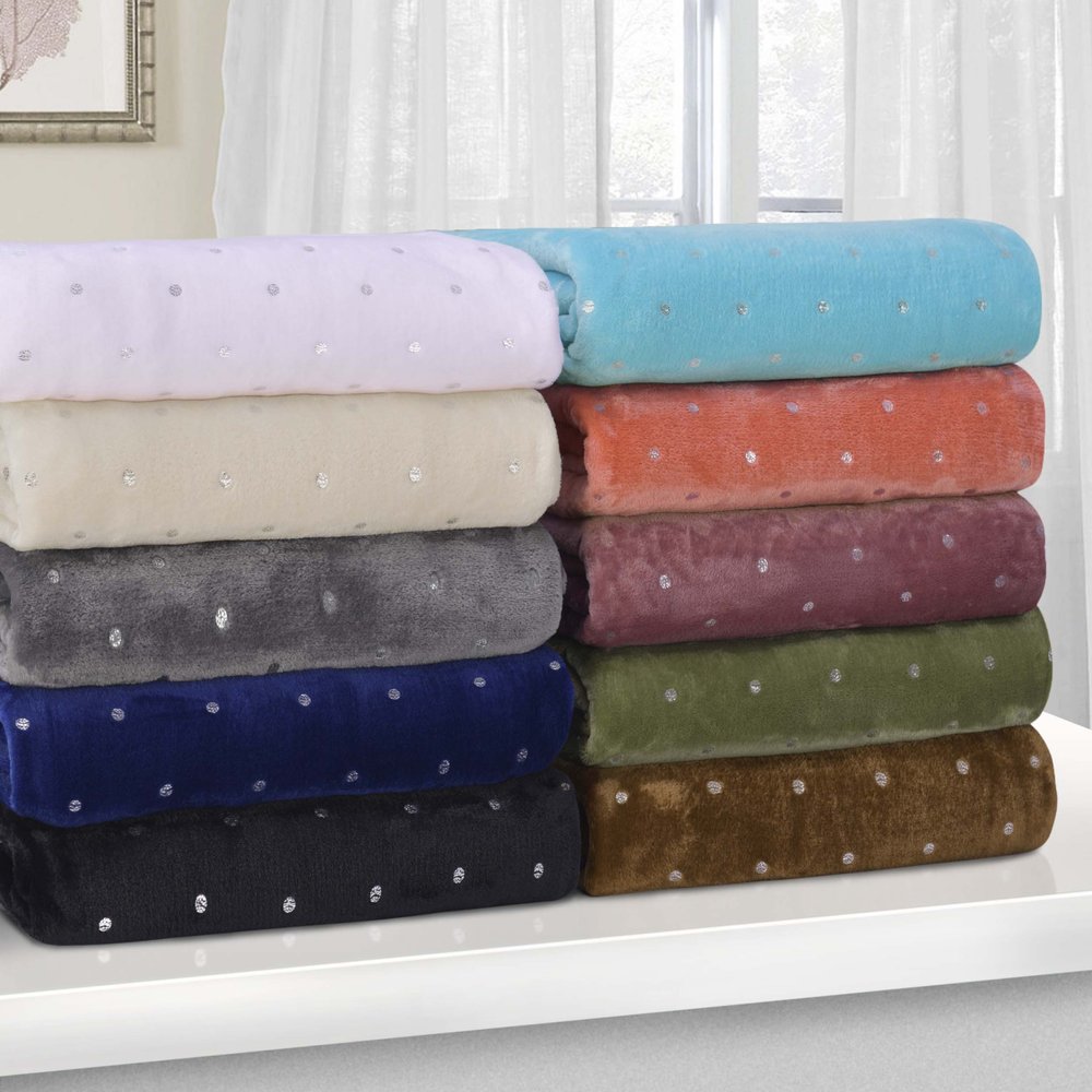 Queen Gray And Silver Fleece Woven Polka Dots Plush Blanket HomeRoots